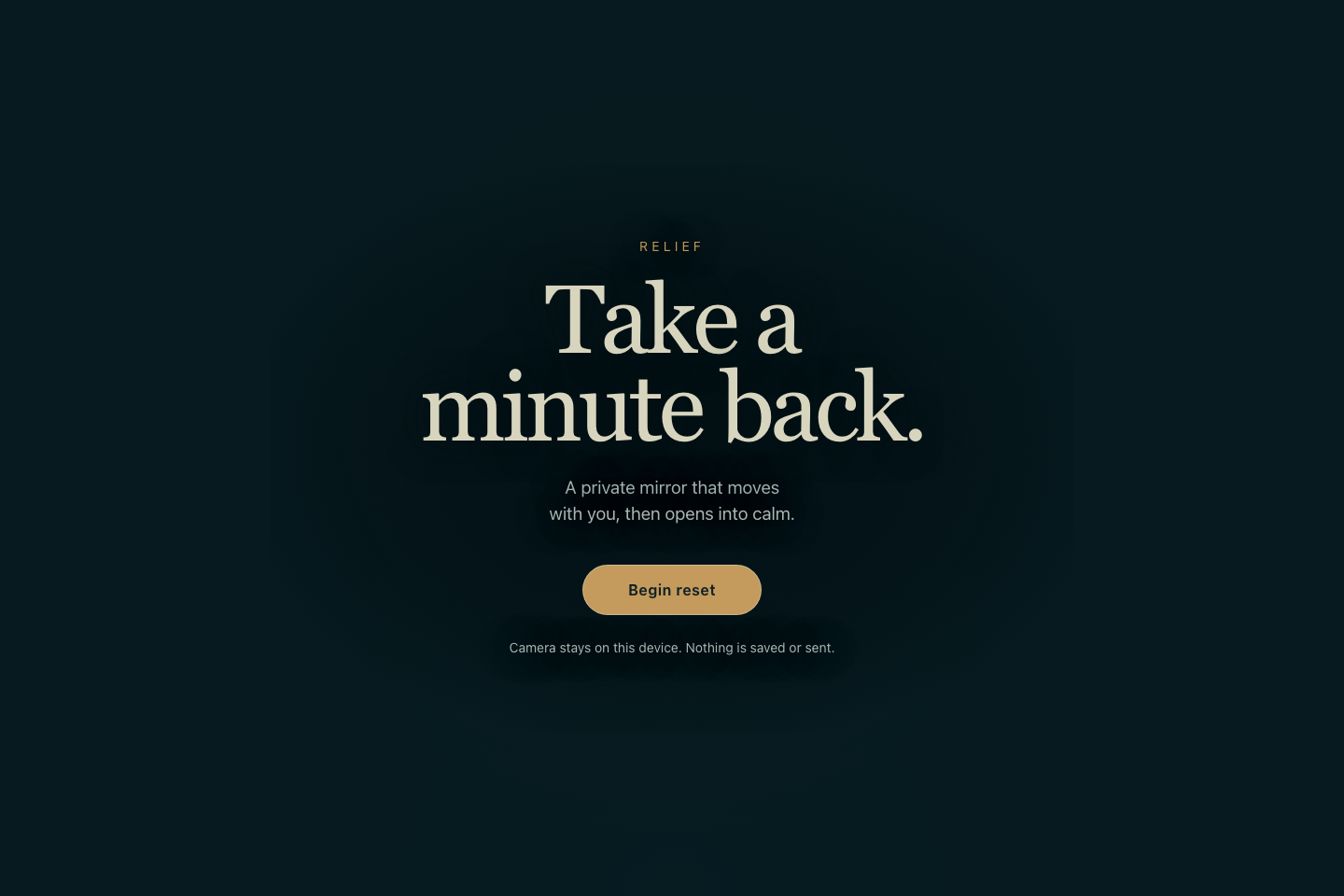 Stillness landing screen inviting the user to take a minute back